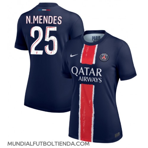 Camiseta Paris Saint-Germain Nuno Mendes #25 Primera Equipación Replica 2024-25 para mujer mangas cortas